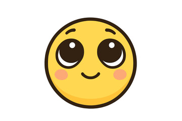 Fototapeta premium Cute emoticon looking up with big hopeful eyes. Adorable kawaii emoji begging or pleading. Shy blushing face expressing desire, wish, and innocence. Vector character icon.