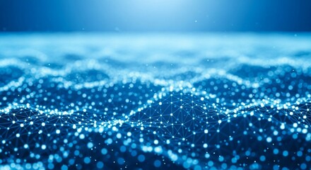 Abstract blue digital wave with light dots and lines for technology background