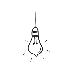 Hanging Light Bulb Hand-Drawn Doodle Outline Vector Illustration