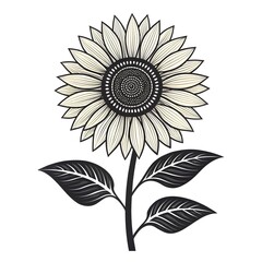 Fototapeta premium Elegant stylized sunflower with detailed petals and leaves, perfect for modern graphic design and natural branding