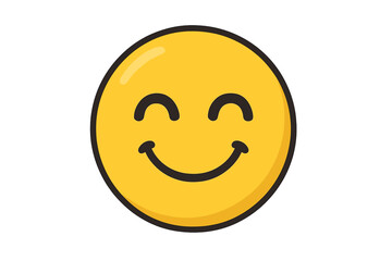 Fototapeta premium Vector emoji icon of a cute emoticon with a happy smiling face. Cheerful yellow character illustration expressing positive emotions, joy, satisfaction, and contentment.