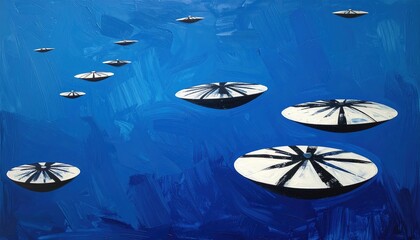 Fototapeta premium Futuristic Armada of Alien Spaceships Flying in Formation.