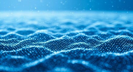Abstract blue digital data wave and light dots background, technology concept