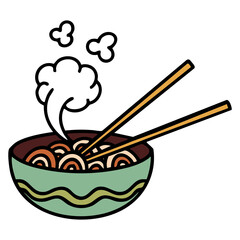 steaming bowl of noodles with chopsticks