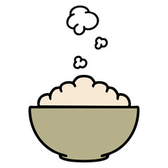 steaming hot rice in simple bowl