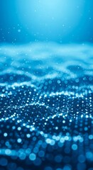 Abstract blue digital particles wave and light background, technology concept