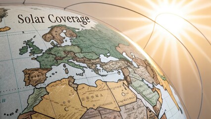 Obraz premium Globe Illustration with Solar Rays and the Word Coverage