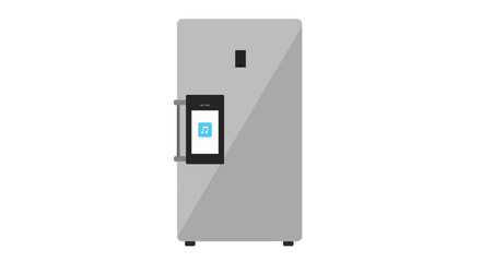Modern Refrigerator with Smart Display and Music App Icon.