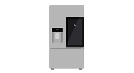 Modern Smart Refrigerator with Touchscreen Display and Water Dispenser.