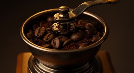 Manual coffee grinder with roasted beans