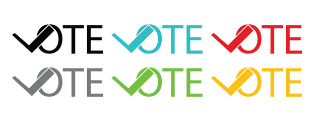 Colorful 'VOTE' Typography with Check Mark Symbol Set, Election, Democracy