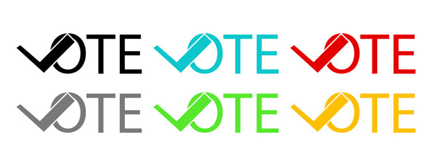 Colorful 'VOTE' Typography with Check Mark Symbol Set, Election, Democracy