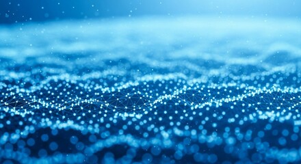 Abstract blue digital data wave and light dots background with copy space