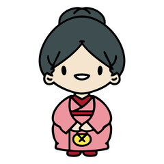 happy japanese woman in traditoinal outfit