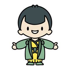 japanese man in wedding clothes with open arms
