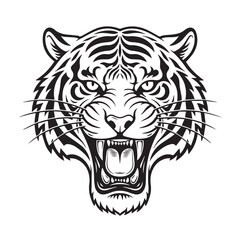 An Aggressive Tiger Face, Roaring With Fangs Exposed