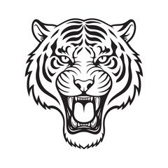 Tiger Roaring Face Line Art