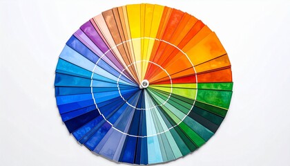 Obraz premium Circular color wheel with radially arranged segments transitioning smoothly across full spectrum. Concentric rings and grid pattern highlight hue, saturation, and brightness relationships.