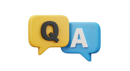 QA 3d icon. Letters Q and A in chat bubbles. Question and answer concept. FAQ, frequently asked questions, dialog concept. 3d illustration isolated on transparent background 