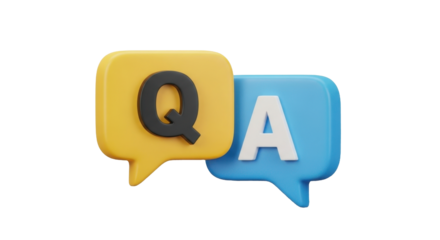 QA 3d icon. Letters Q and A in chat bubbles. Question and answer concept. FAQ, frequently asked questions, dialog concept. 3d illustration isolated on transparent background 