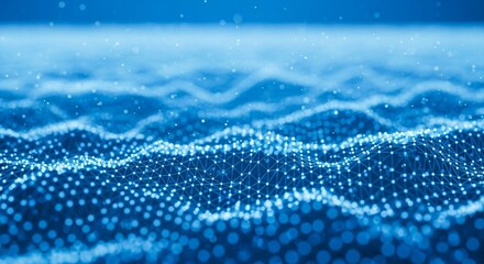 Abstract blue digital data wave and light dots background with technology