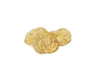 Seaweed flavored potato chips isolated on white background 
