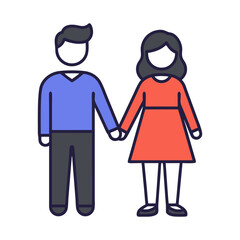 Stylized illustration of a man and a woman standing side by side and holding hands, representing partnership and connection.