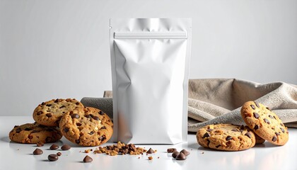 Ultra realistic snack packaging mockup with cookies and clean negative space. AI generated