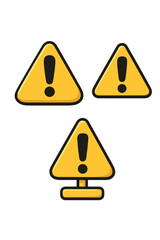 Warning sign vector icon set. Yellow triangle with exclamation mark. Hazard, danger, and risk alert symbol. Safety attention notice. Caution flat cartoon illustration.