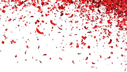 Red confetti falling on white background for celebration overlay/invitation/wallpaper