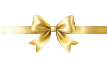 A beautifully crafted golden bow elegantly tied around a smooth ribbon. set against a pristine white background. perfect for gift wrapping or festive decorations
