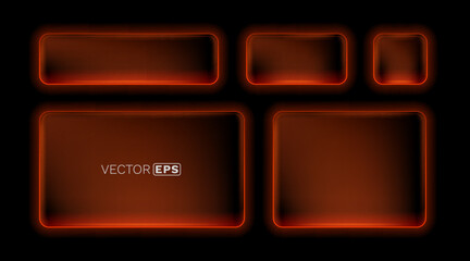Neon Button frame, set red color, black background. Vector illustration © hobbitfoot