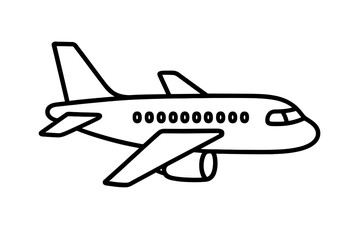 Airplane Outline Vector Illustration for Graphic and Web Design, Apps, Adverts, Greeting Cards, Transportation Concept, Cartoon Jet Passenger Aircraft Icon, Transparent Background Stock Image