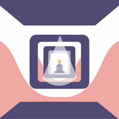 Abstract illustration of meditation with concentric shapes and colors  