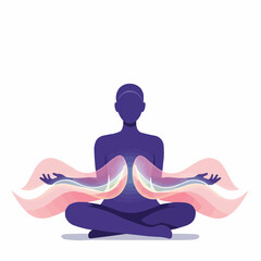 Abstract illustration of a meditating person with flowing energy waves  