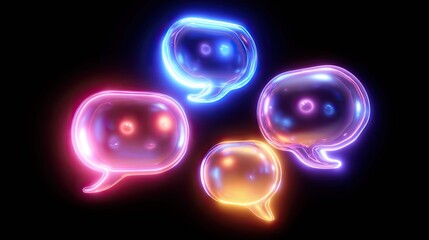 Obraz premium an intriguing juxtaposition of speech bubbles with what appears to be glowing spheres. these spheres are encased within transparent containers that resemble bubblegum wrappers