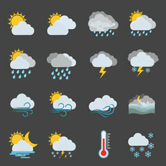 Fototapeta premium Collection of Weather Icons Representing Diverse Atmospheric Conditions and Forecasts