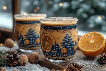 glasses of orange and ginger spiced drinks garnished with orange slices.