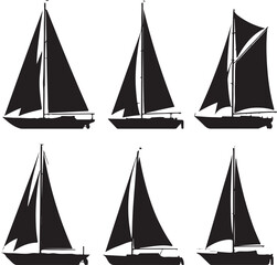 Black silhouette sailboats on white background sailing