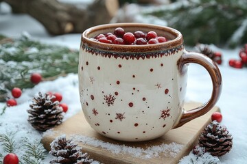 Coffee cup with cran and cran atop.