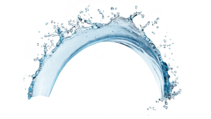 A stunning splash of clear water forming an elegant arc against a plain white background. capturing the beauty of fluid motion. ideal for use in design and advertising
