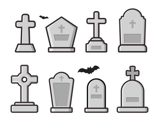 set of cute vector gravestones, halloween theme, concept flat design