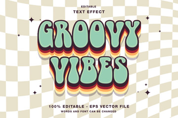 Groovy Vibes Retro Wavy 3d Editable Text Effect Design.