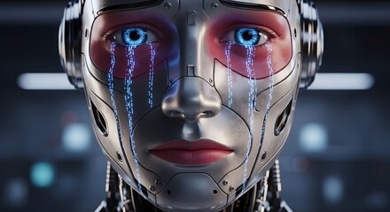A Futuristic Robot's Sadness Capturing AI Sentience Through Digital Art and Emotion