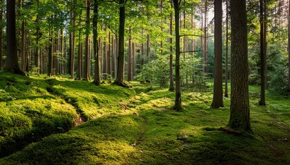 Fototapeta premium Green Fresh Forest In Summer Pomerania Poland