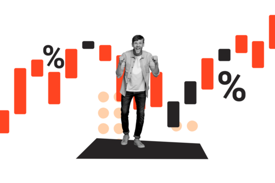 Trend artwork sketch image photo collage of arrow graphics analysis business trader young lady office manager confident walk hold suitcase