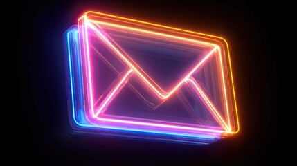an envelope shaped object with a neon blue outline against a dark background. within this envelope, there is a symbol or icon that resembles a letter 'a' in a contrasting purple hue