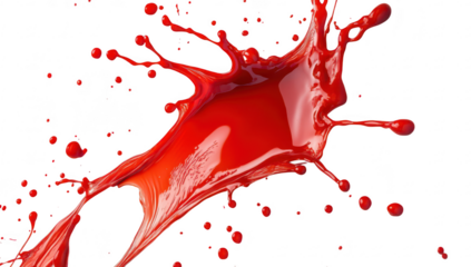 A dynamic splash of red liquid on a clean white surface. capturing the essence of motion and fluidity. ideal for artistic or creative projects