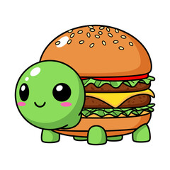 Burger-Turtle Fusion A Cute Cartoon Illustration of a Delicious and Whimsical Hybrid