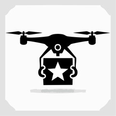 A modern vector flag of innovation drone delivery service dropping a package into a smart locker, symbolizing automated logistics and future technology